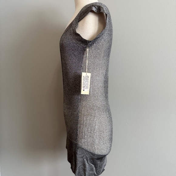 VPL Two Silver Open Shimmery Dress Open Knit Blouse Tunic Sweater Women's S NWT - Picture 6 of 12